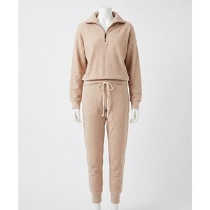 NEW VARLEY alice knit sweatpants in praline ivory